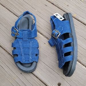 Vintage 90s y2k Blue Cotton Denim Jean Greek Fisherman Summer Jesus Sandals 7